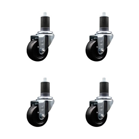 Service Caster 3'' SS Hard Rubber Wheel Swivel 1-5/8'' Expanding Stem Caster Set, 4PK SCC-SSEX20S314-HRS-158-4
